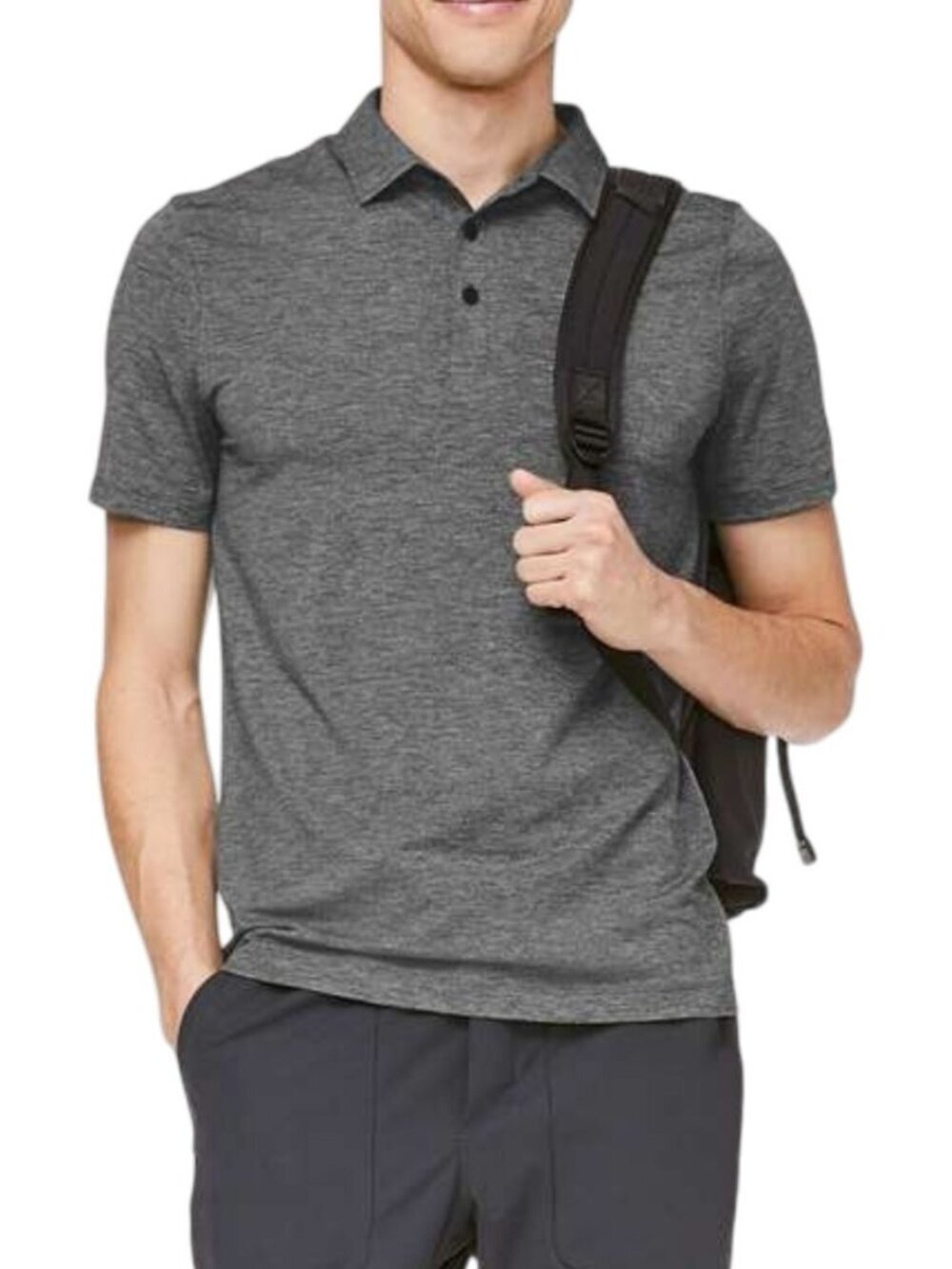LULULEMON Heathered Black Evolution Polo Golf Training Shirt size small